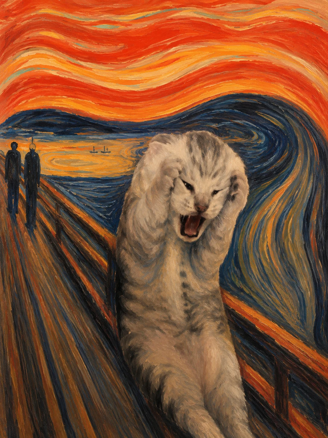 Dramatic screaming pet art inspired by expressionist painting, funny and shareable