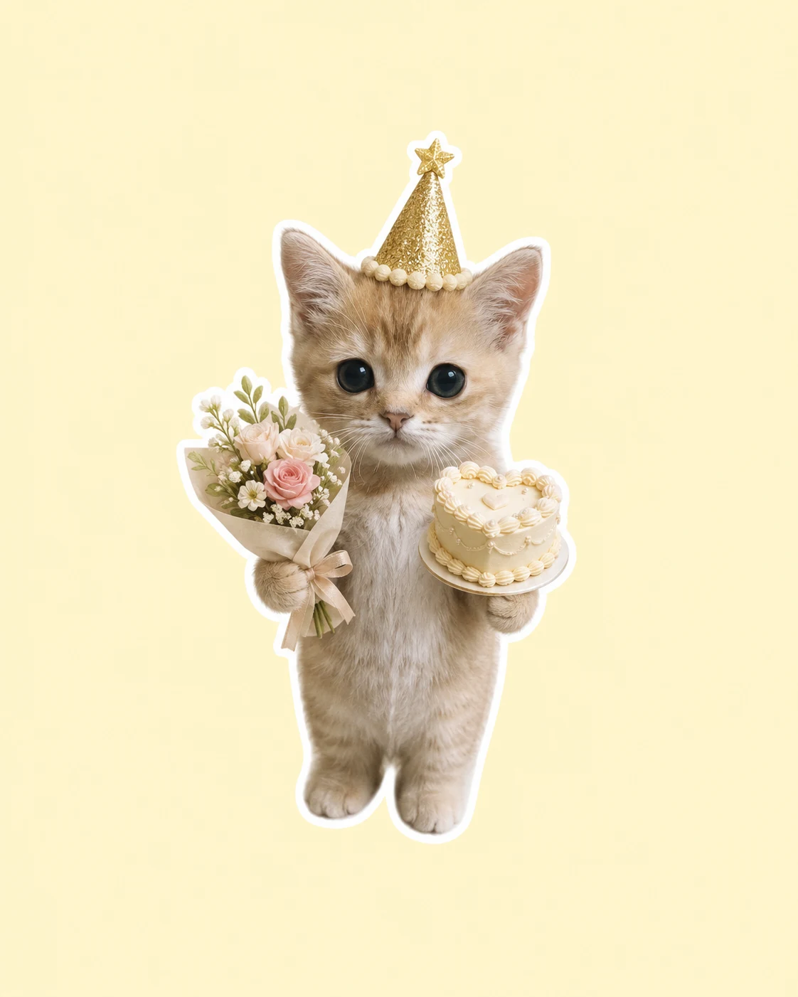Kitten Birthday Sticker in a festive pet birthday scene with party details and warm celebration mood