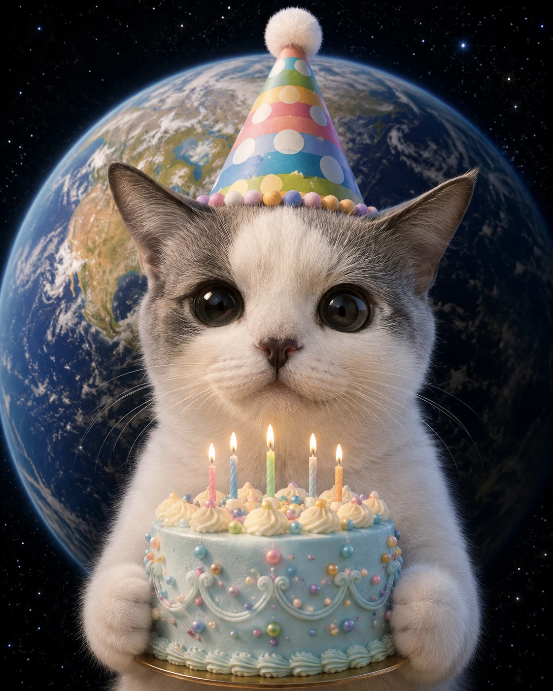 Cosmic Birthday Party in a festive pet birthday scene with party details and warm celebration mood