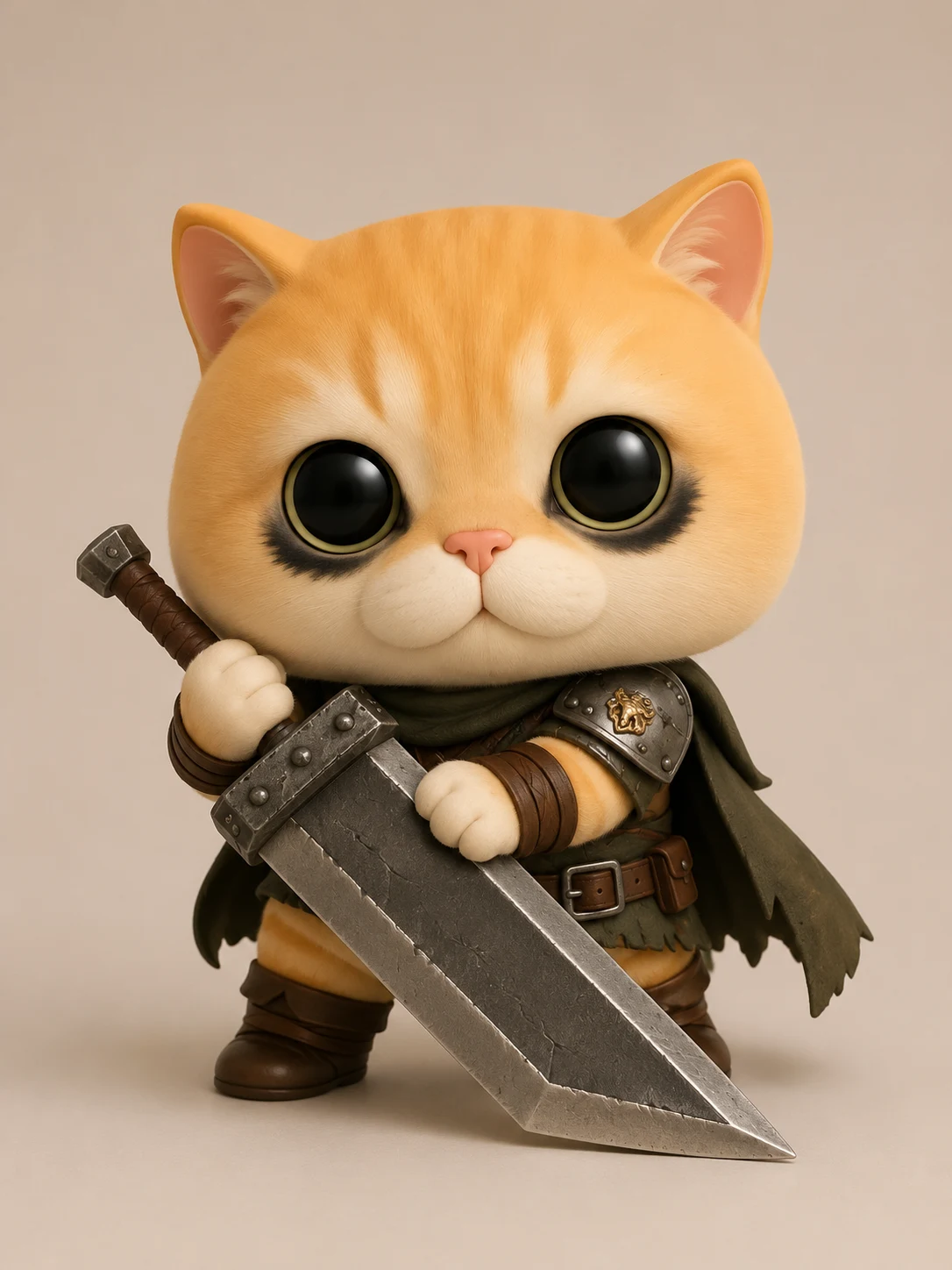 Greatsword Hero as a cute 3D pet figure with toy-like texture and collectible charm