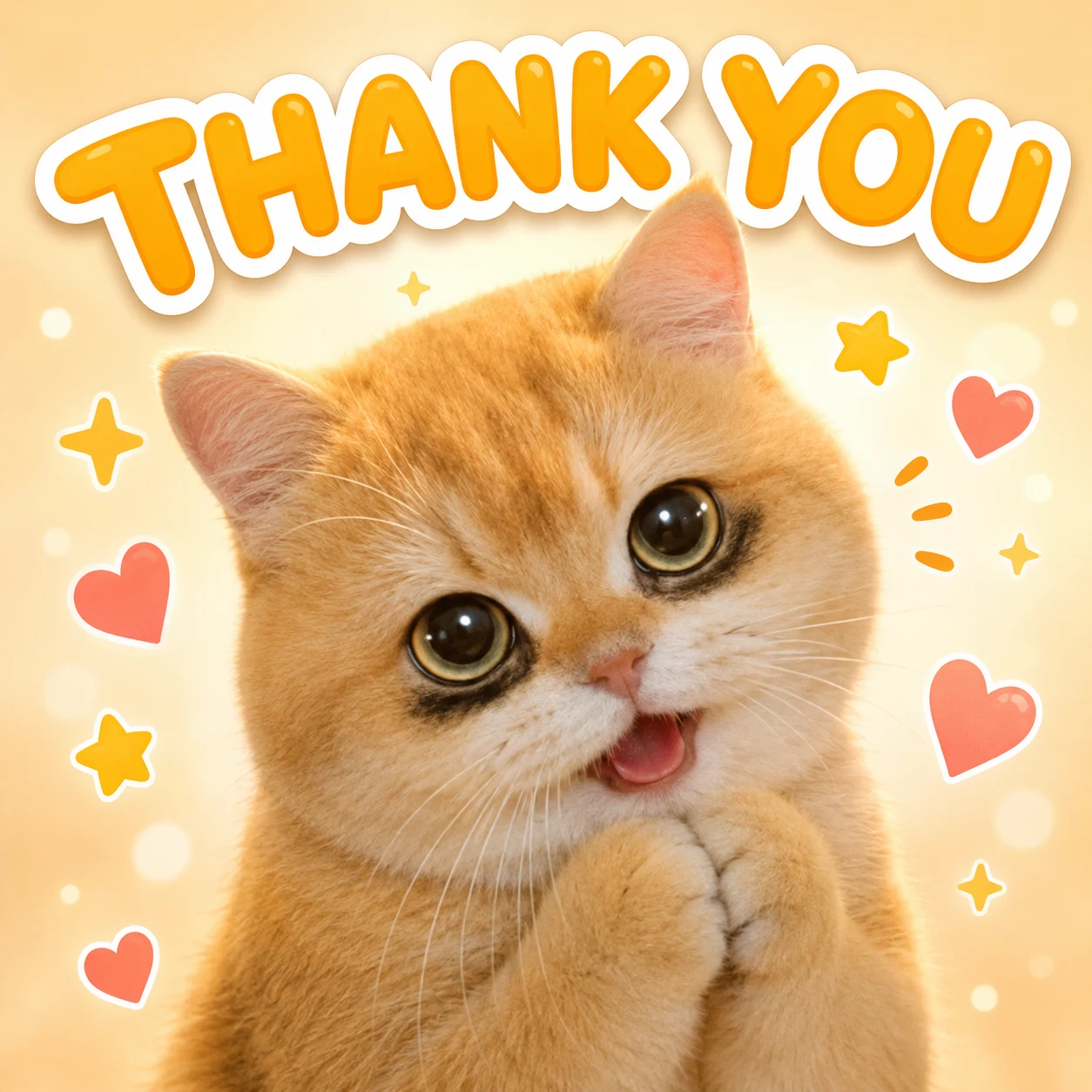 Thank you cat sticker with a cheerful expression for messaging apps