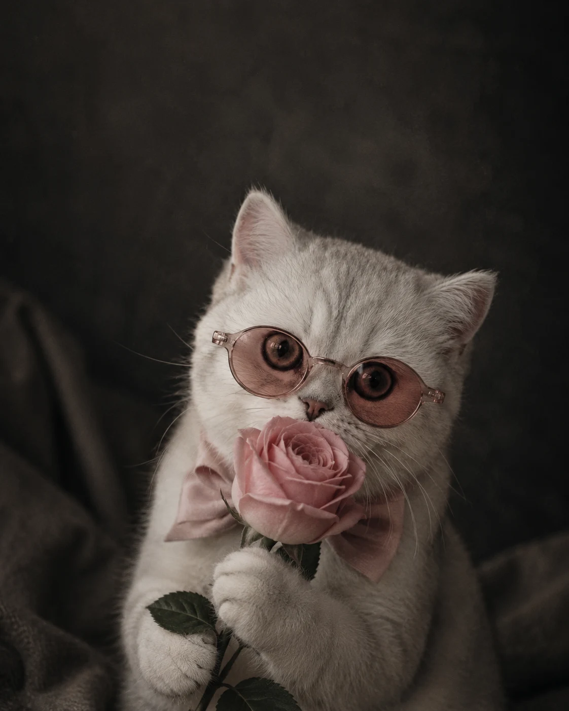 Pink Rose Gentleman Cat as a polished pet portrait with studio lighting and shareable photo styling